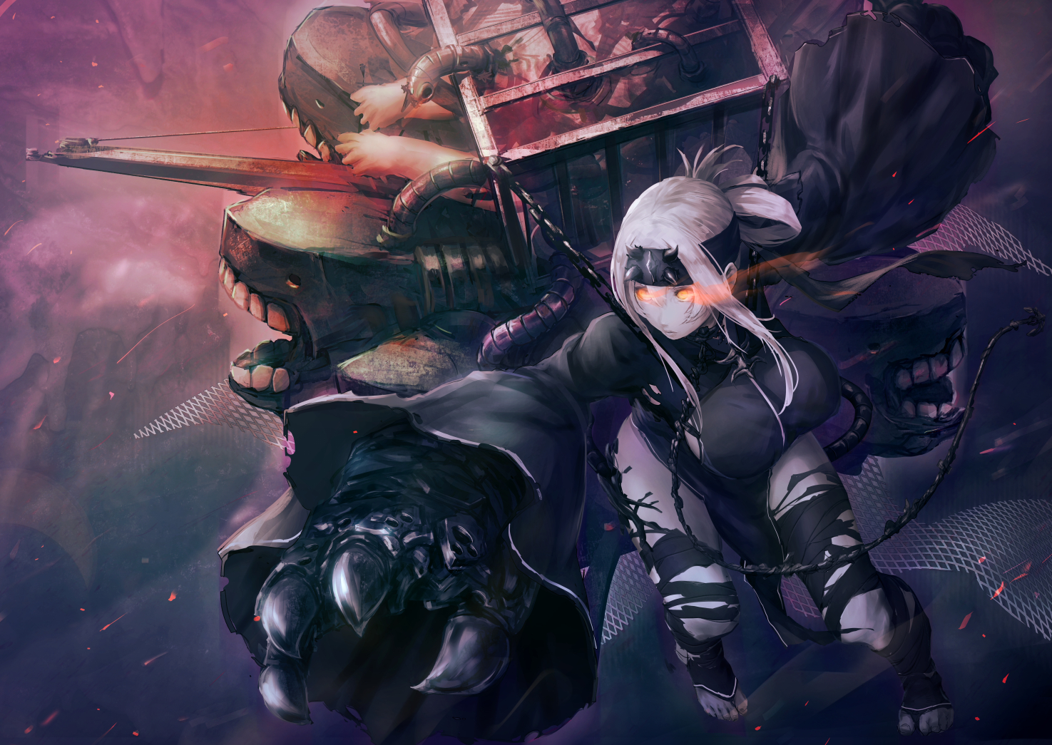 anthropomorphism, breasts, kamoi_(kancolle), kantai_collection, nina_(ninageya), orange_eyes, short_hair, thighhighs, torn_clothes, white_hair