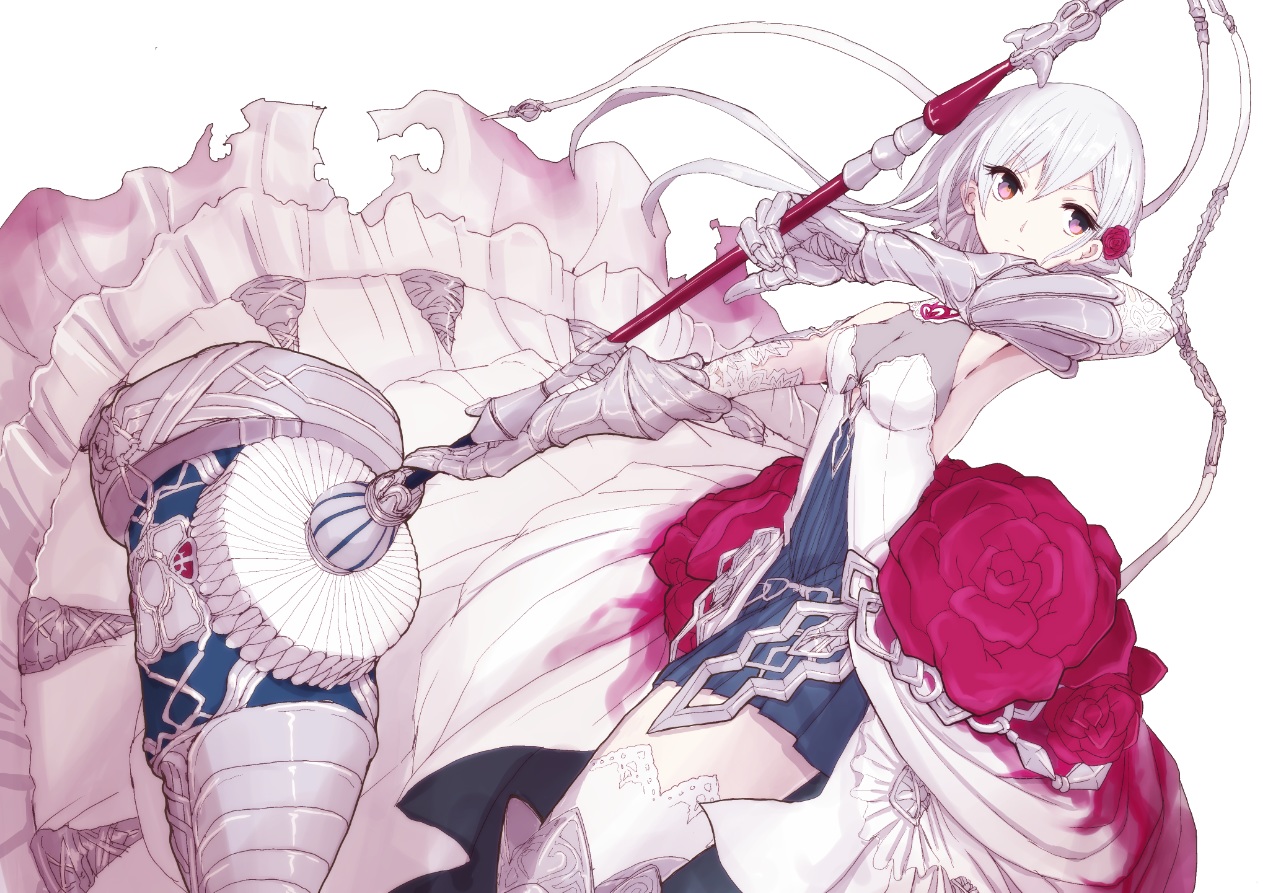 aliasing, boushi-ya, breasts, elbow_gloves, flowers, gloves, long_hair, pink_eyes