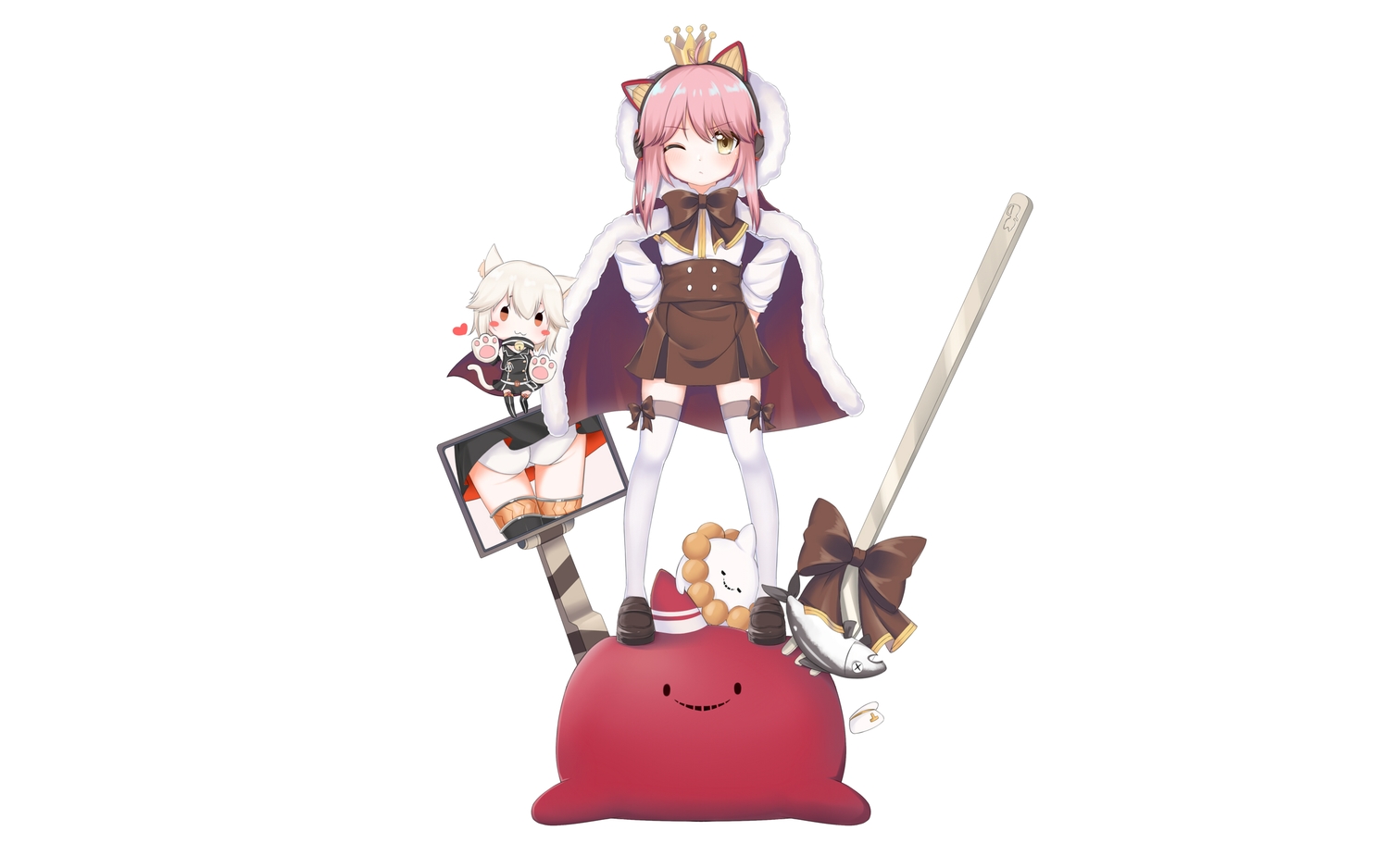animal, animal_ears, anthropomorphism, ass, bismarck, blush, bow, cape