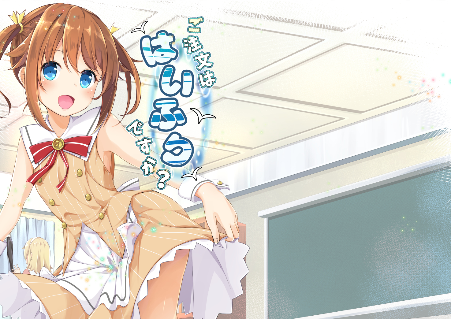 aliasing, aqua_eyes, blush, bow, brown_hair, dress, high_school_fleet, misaki_akeno