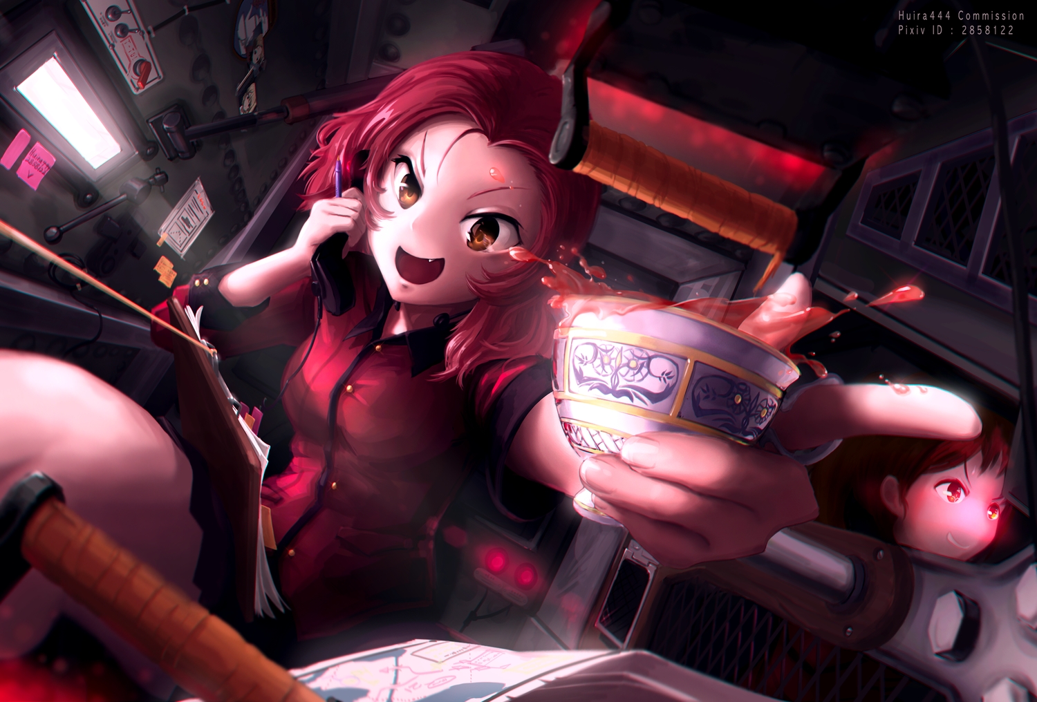 2girls, brown_eyes, drink, girls_und_panzer, huira444, red_hair, rosehip, short_hair