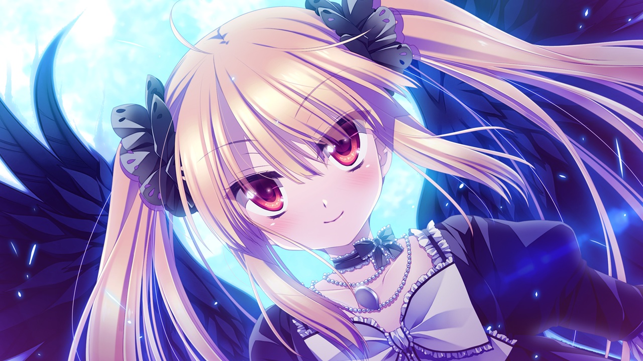 blonde_hair, blush, dress, game_cg, iris_pumila, kyuuketsu_hime_no_libra, miyasu_risa, onomatope*