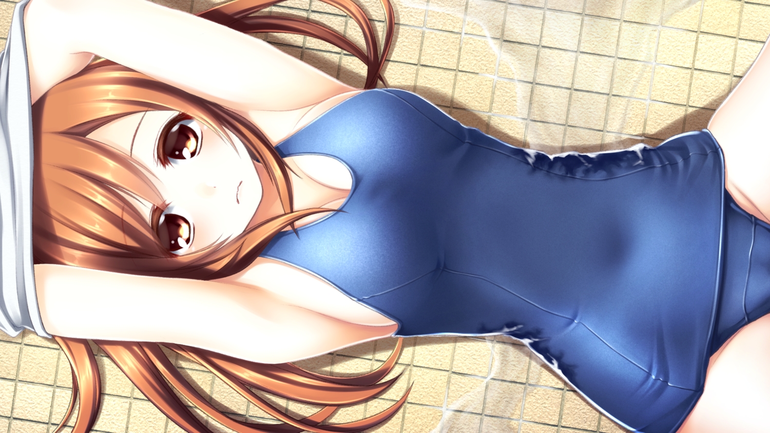 breasts, brown_eyes, brown_hair, long_hair, original, school_swimsuit, swimsuit, tukiyofree