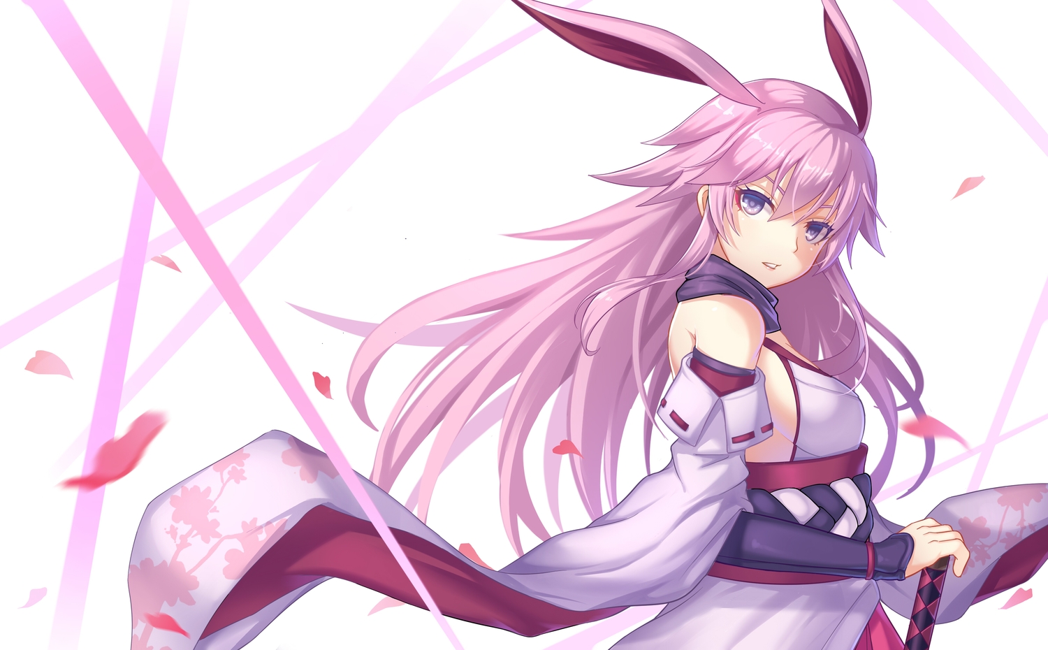 animal_ears, honkai_impact, honkai_(series), japanese_clothes, kuta_(shi_cai), long_hair, petals, pink_hair, yae_sakura_(benghuai_xueyuan)