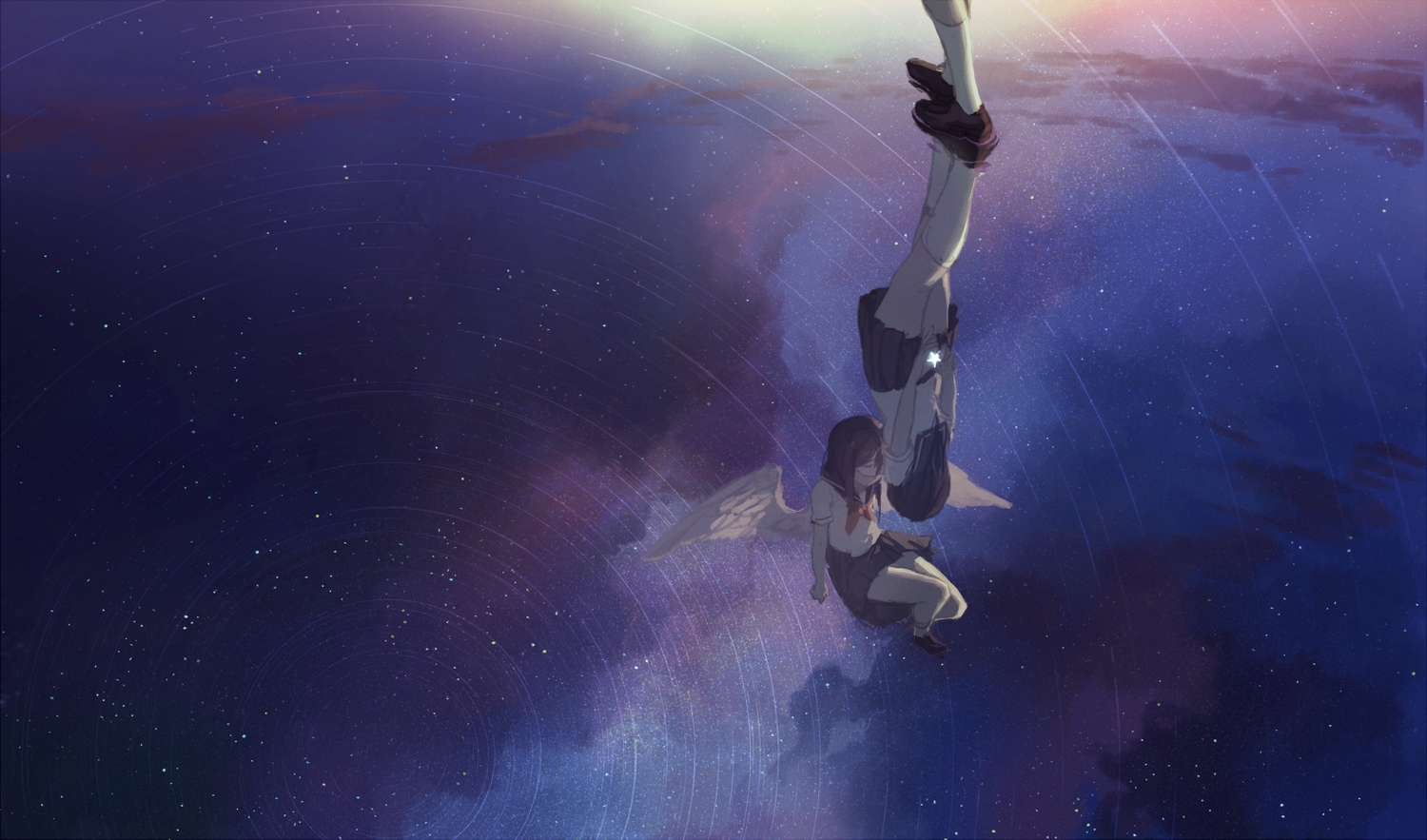 kneehighs, original, reflection, school_uniform, skirt, sky, spencer_sais, stars
