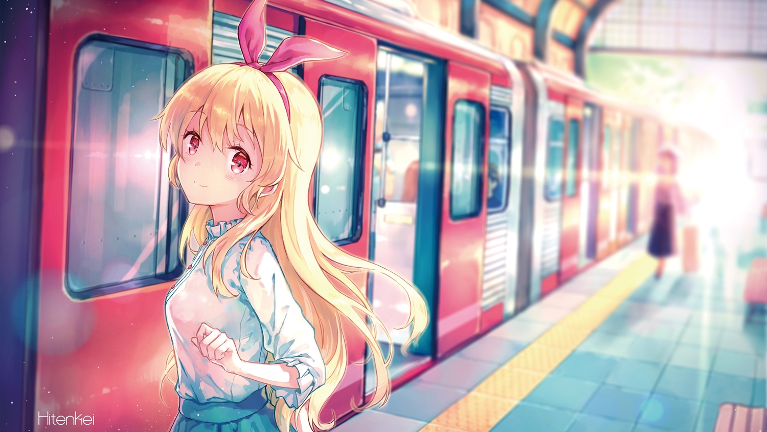 aikatsu!, blonde_hair, headband, hiten_(hitenkei), hoshimiya_ichigo, long_hair, red_eyes, skirt