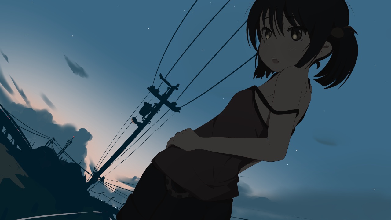 black_eyes, black_hair, clouds, dark, loli, original, servachok, short_hair