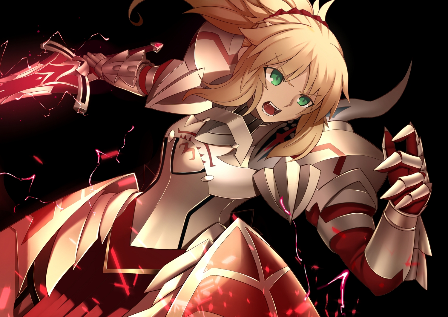 armor, blonde_hair, dress, elbow_gloves, fate/apocrypha, fate_(series), gloves, green_eyes