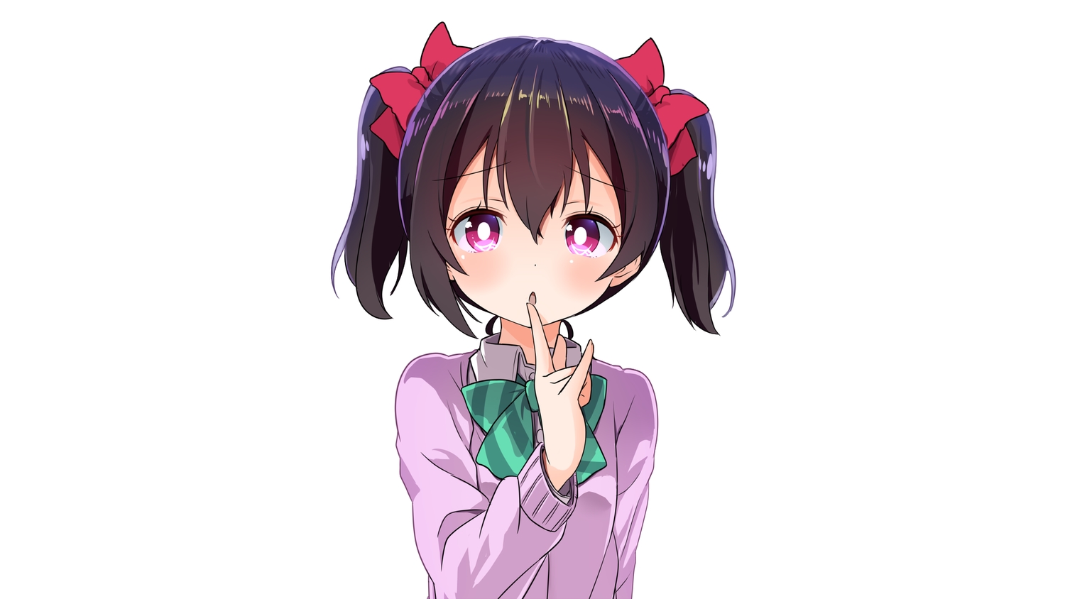 black_hair, bow, love_live!_school_idol_project, purple_eyes, school_uniform, shikei_(jigglypuff), short_hair, third-party_edit
