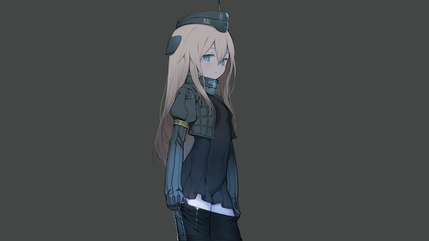 anthropomorphism, aqua_eyes, blonde_hair, bodysuit, gloves, gray, hat, kantai_collection