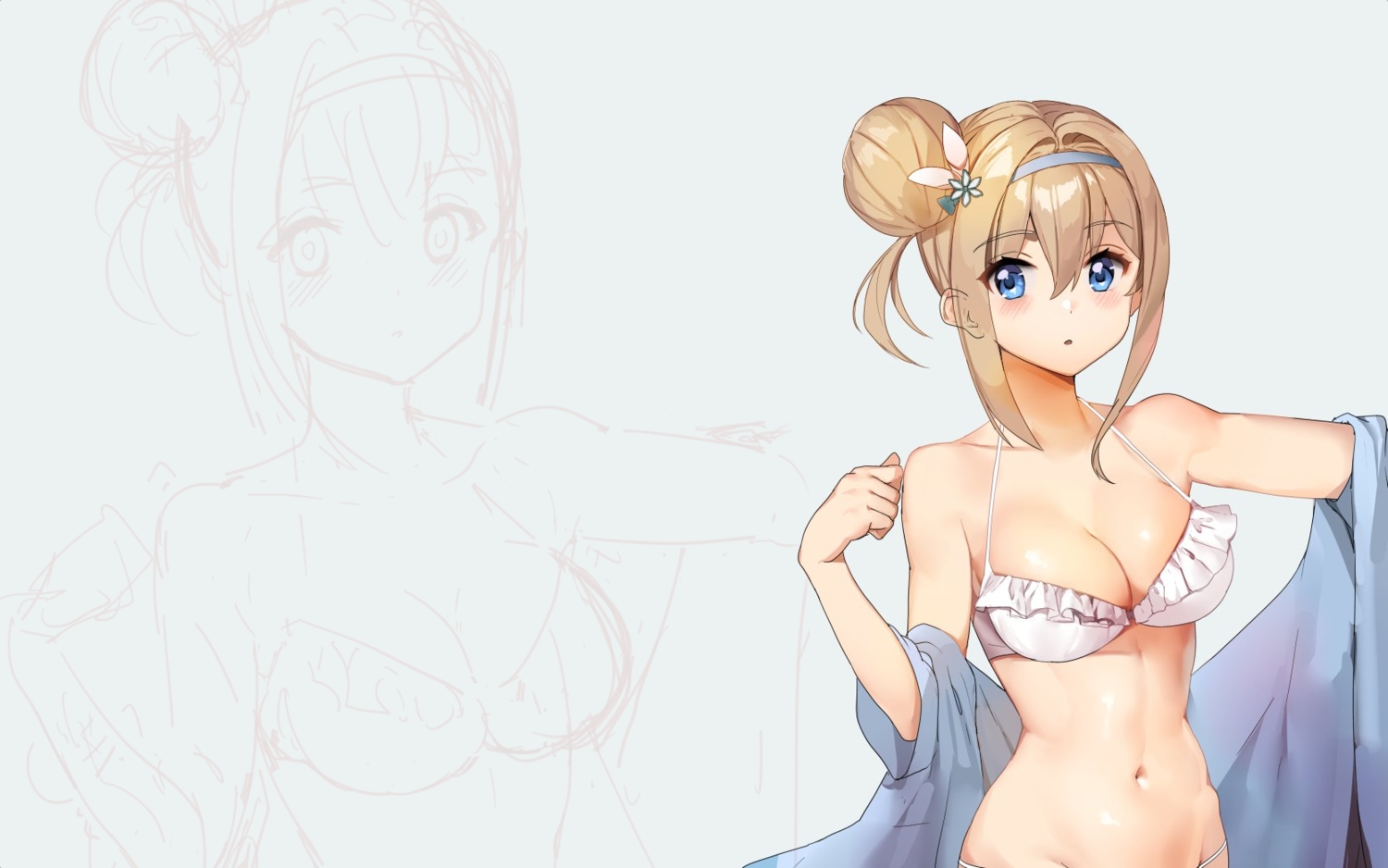 anthropomorphism, bikini, blonde_hair, blue_eyes, girls_frontline, navel, shovelwell, suomi_(girls_frontline), swimsuit