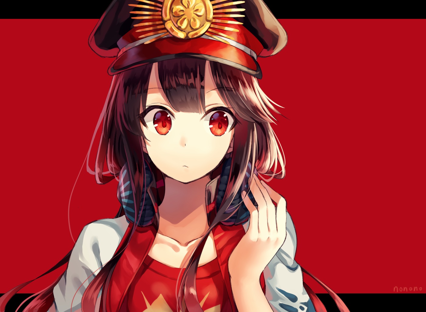 brown_hair, fate/grand_order, fate_(series), hat, headphones, long_hair, nobunaga_oda_(fate), nonono_(nononotea)