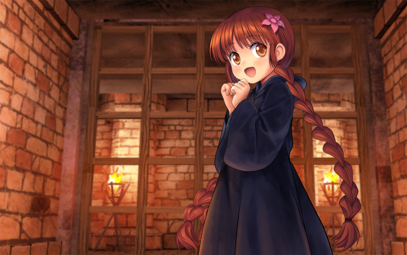 braids, brown_eyes, brown_hair, hood, kukuri, loli, long_hair, mahoujin_guru_guru, moonknives, twintails