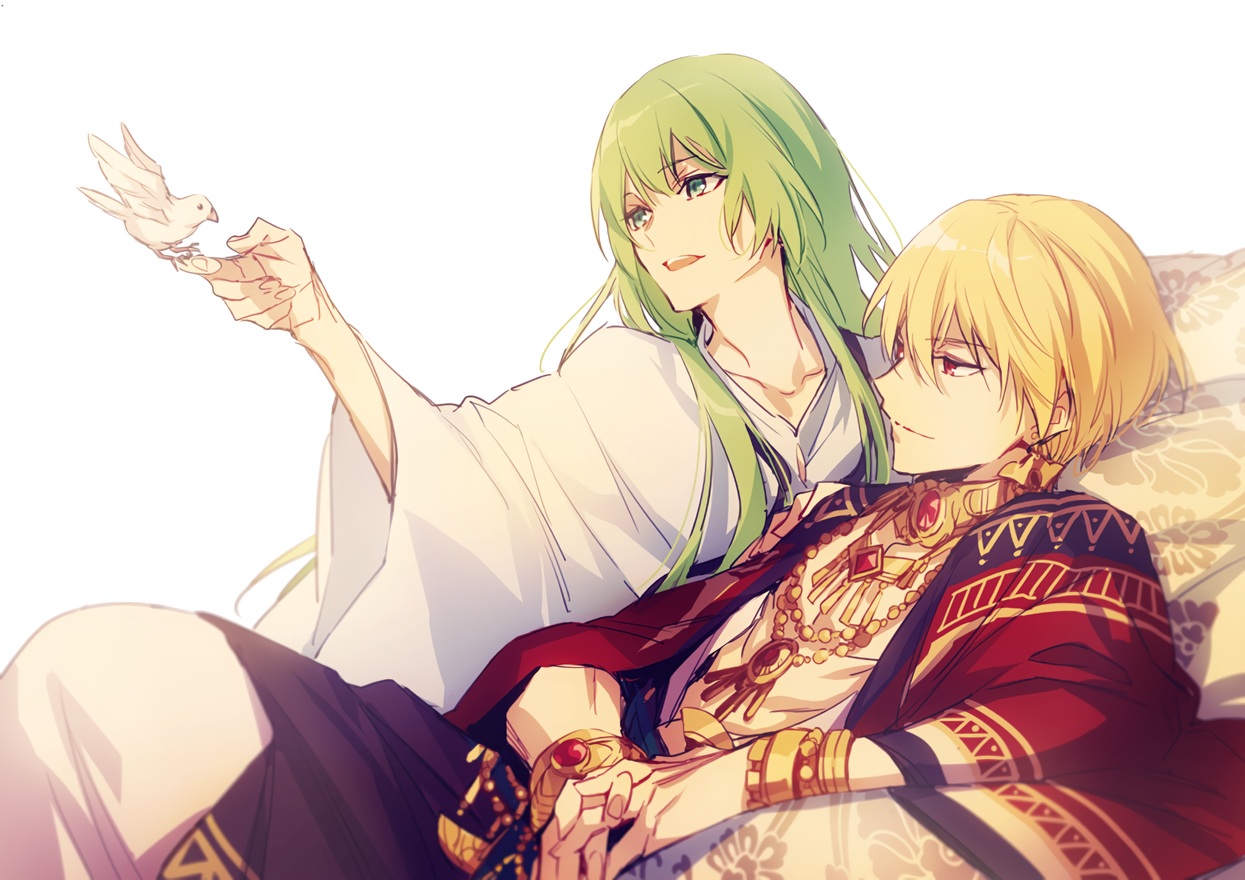 all_male, animal, bird, blonde_hair, enkidu, fate/grand_order, fate_(series), gilgamesh
