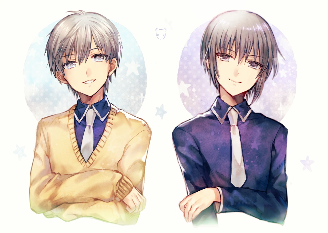 all_male, fruits_basket, gray_eyes, gray_hair, male, shigaraki_(strobe_blue), short_hair, sohma_yuki