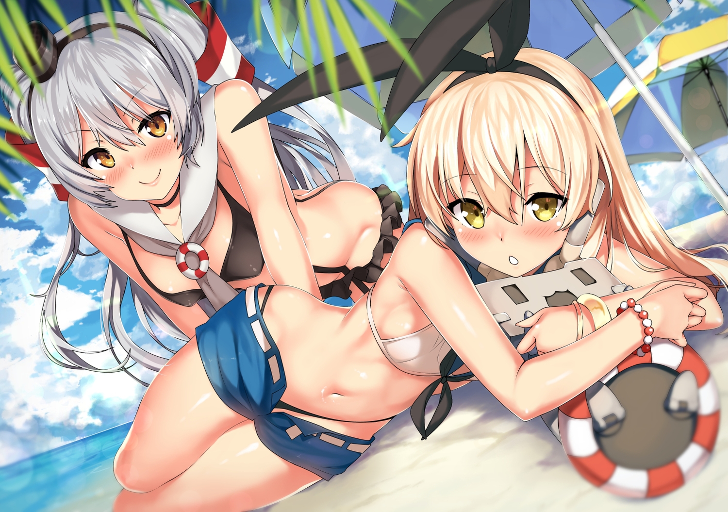 2girls, amatsukaze_(kancolle), anthropomorphism, kantai_collection, kawai_(purplrpouni), rensouhou-chan, shimakaze_(kancolle)