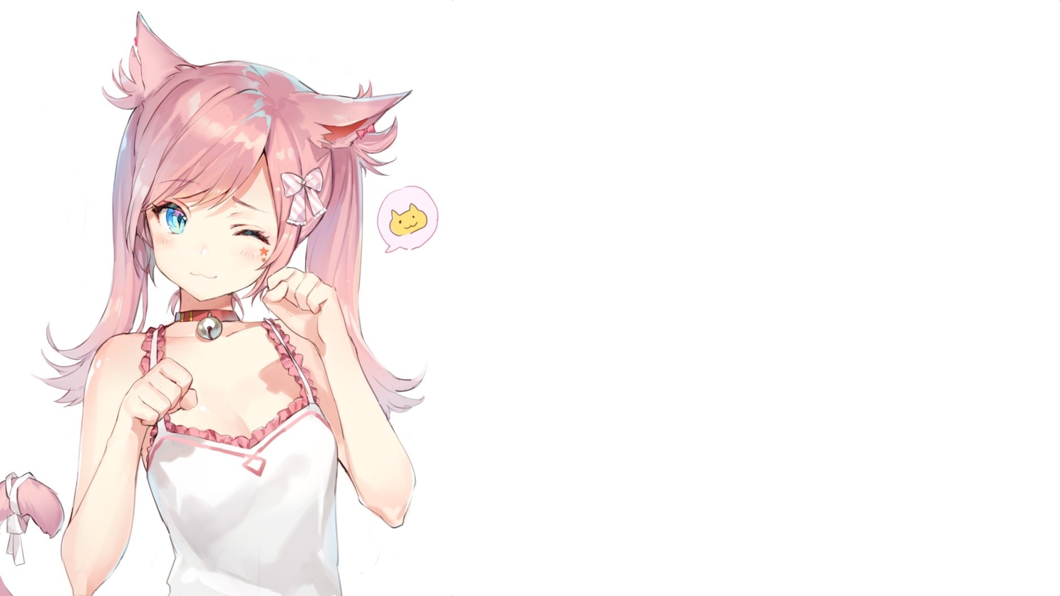 animal_ears, aqua_eyes, bell, catgirl, collar, long_hair, momoko_(momopoco), original