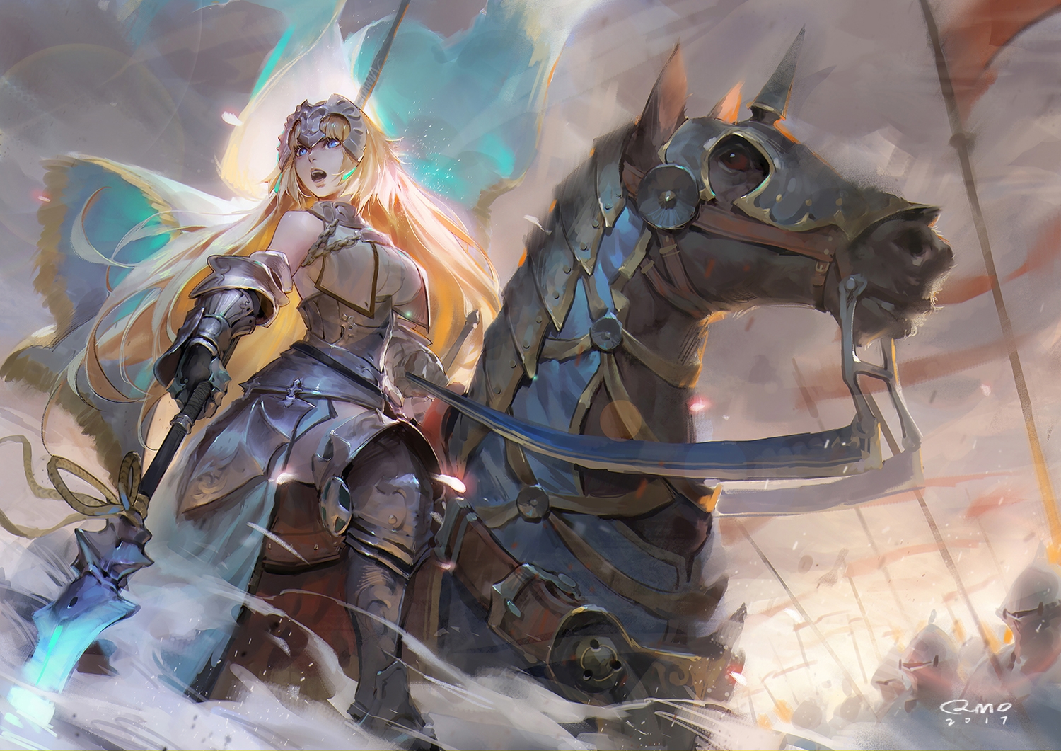 animal, armor, blonde_hair, blue_eyes, fate/grand_order, fate_(series), gloves, headdress