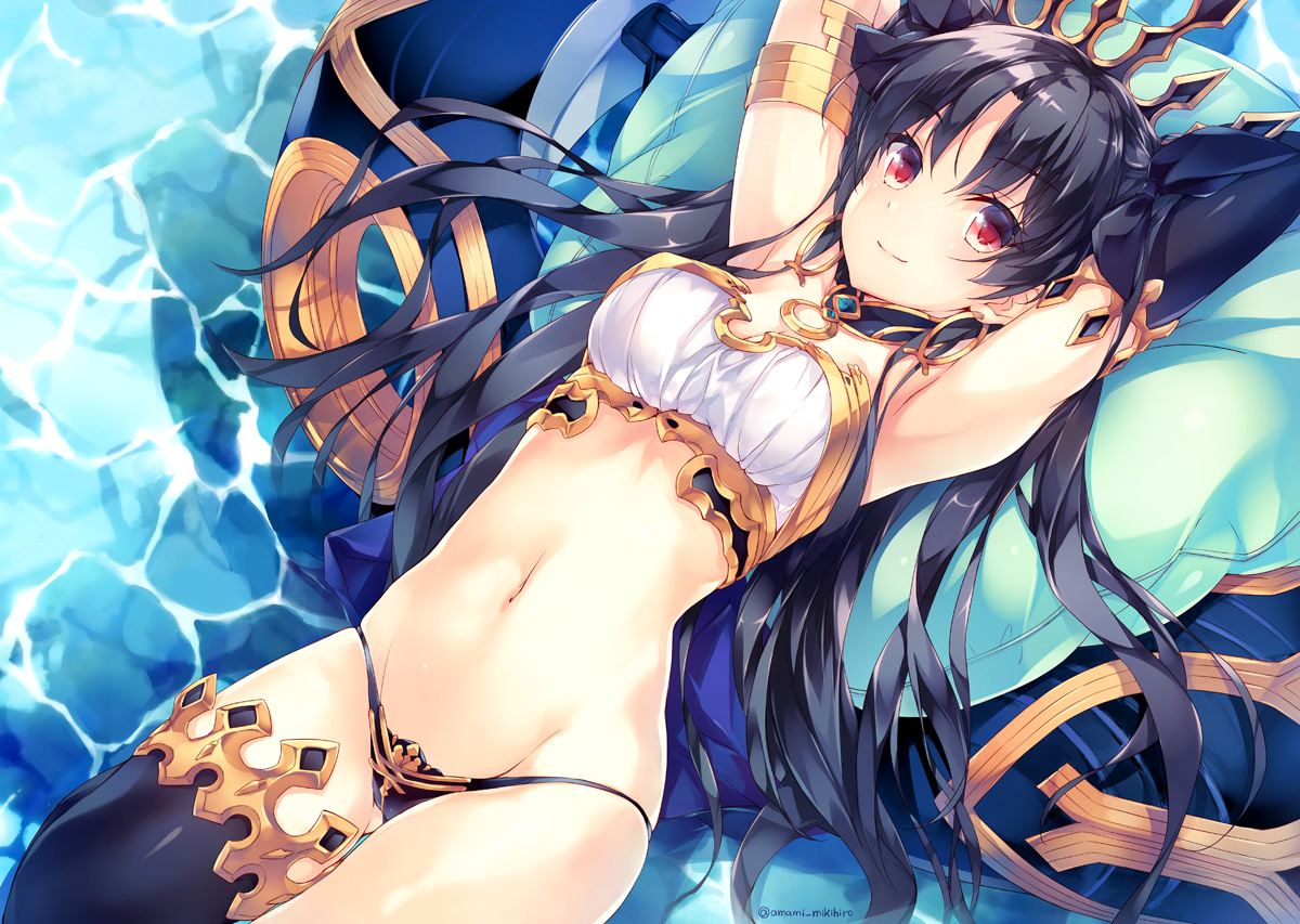 amami_mikihiro, black_hair, breasts, fate/grand_order, fate_(series), ishtar_(fate/grand_order), long_hair, navel