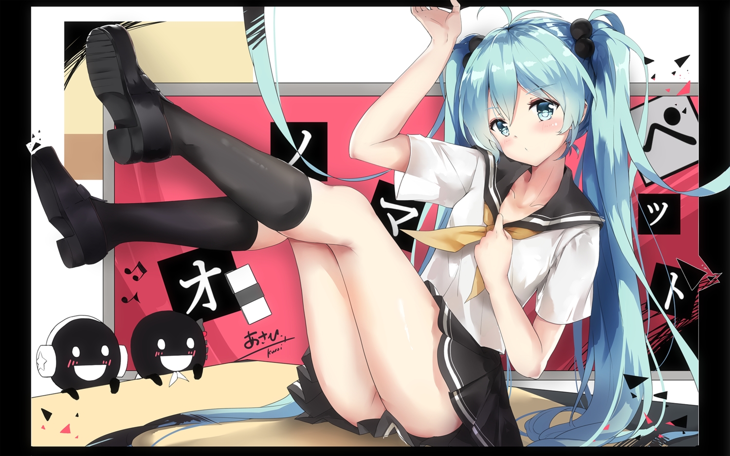 aqua_eyes, aqua_hair, asahi_kuroi, ass, blush, hatsune_miku, kneehighs, long_hair