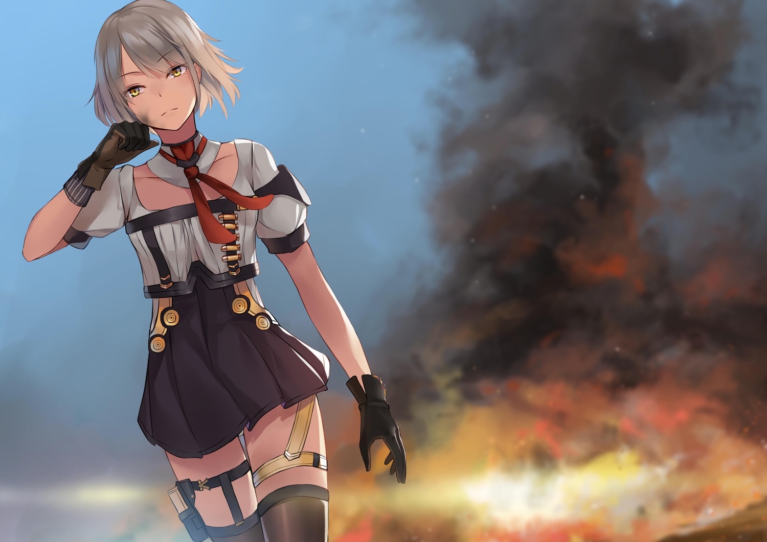 anthropomorphism, girls_frontline, gloves, gray_hair, ina_(inadiary), short_hair, skirt, vector_(girls_frontline)