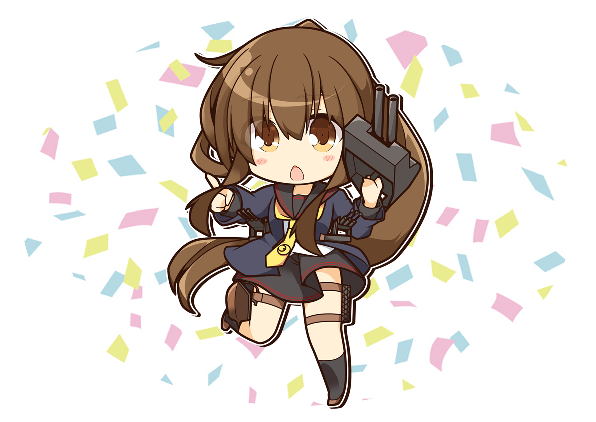 anthropomorphism, blush, brown_eyes, brown_hair, chibi, fumizuki_(kancolle), kantai_collection, kisaragi_yuu_(re:lucks)