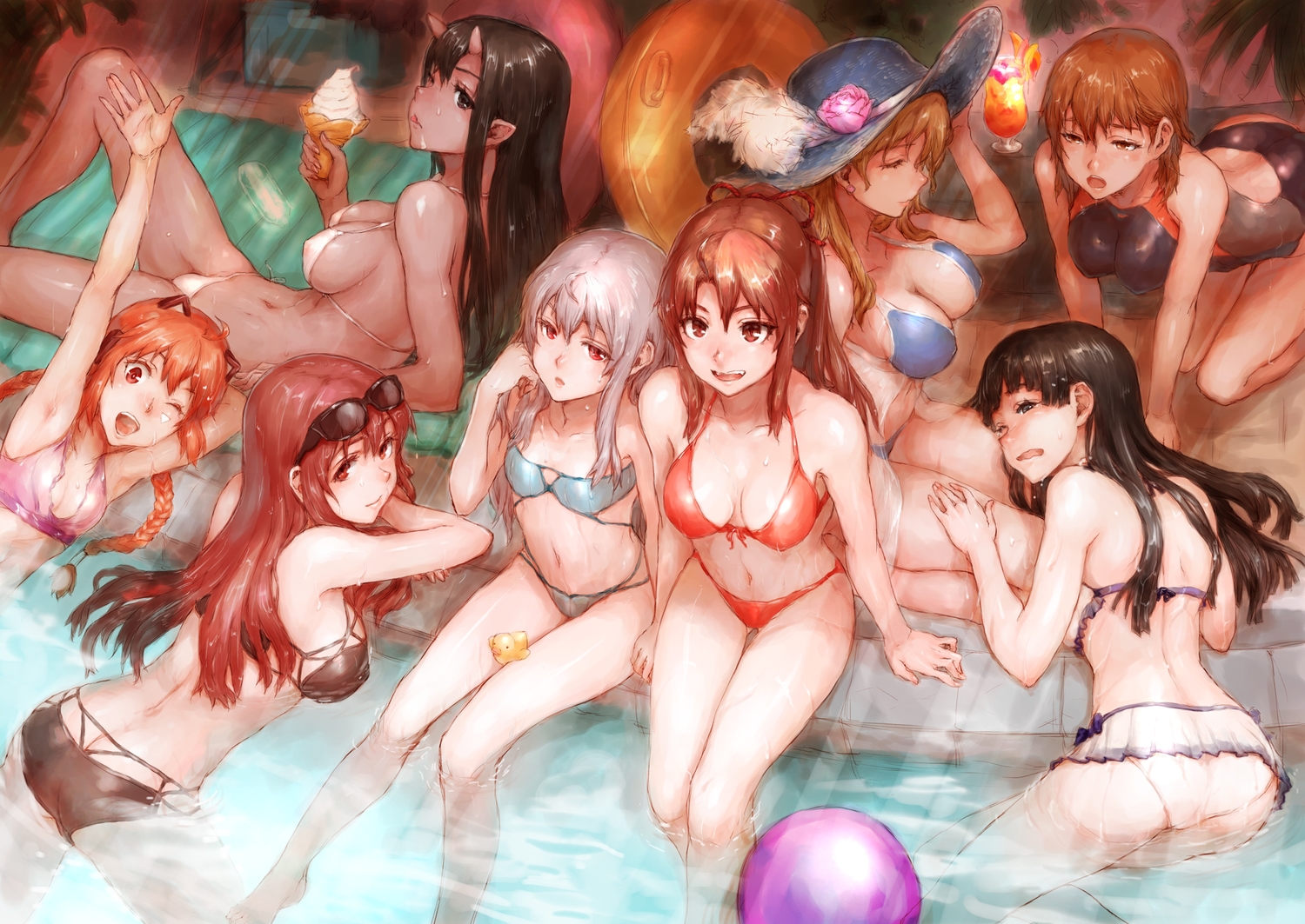 bikini, group, original, sasagawa_(haikaiki), swimsuit