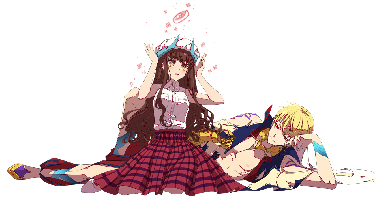 blonde_hair, brown_hair, fate/grand_order, fate_(series), gilgamesh, hat, liusang, long_hair