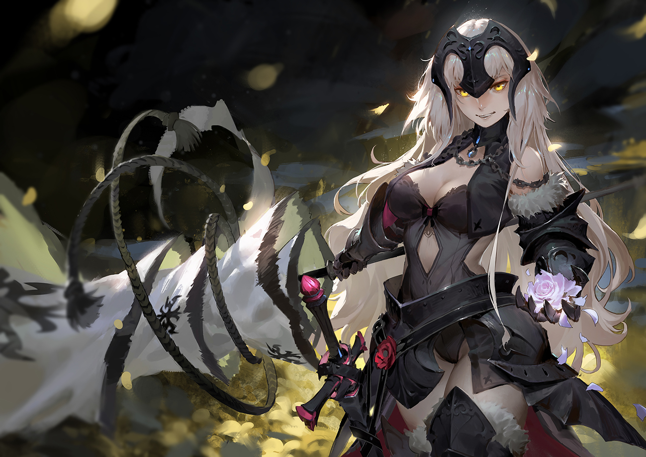 blonde_hair, breasts, cleavage, fate/grand_order, fate_(series), headdress, jeanne_d'arc_alter, jeanne_d'arc_(fate)