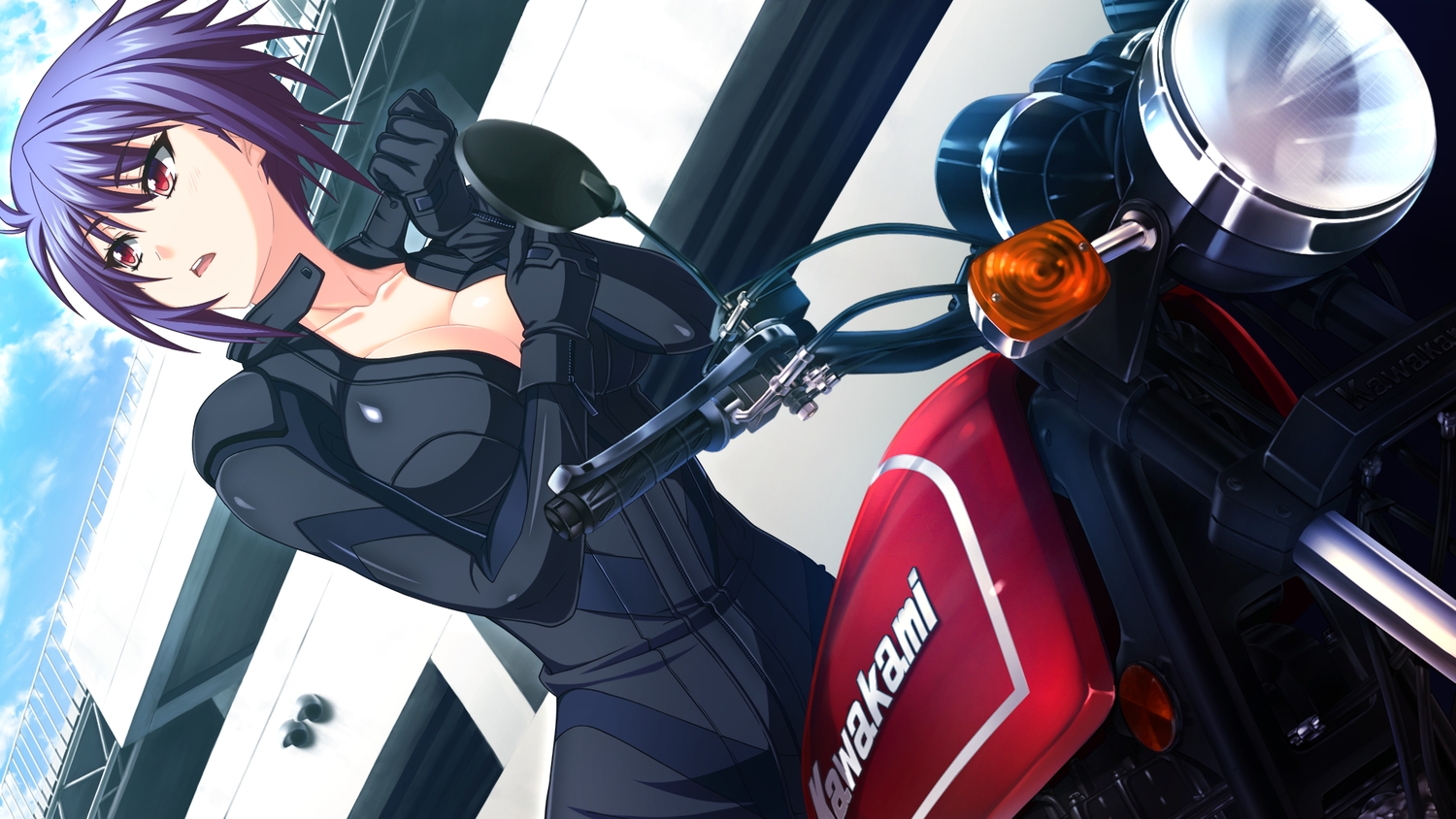 blue_hair, bodysuit, game_cg, gloves, koshigoe_maki, mikoshi_matsuri, minato_carnival, minato_carnival_fd