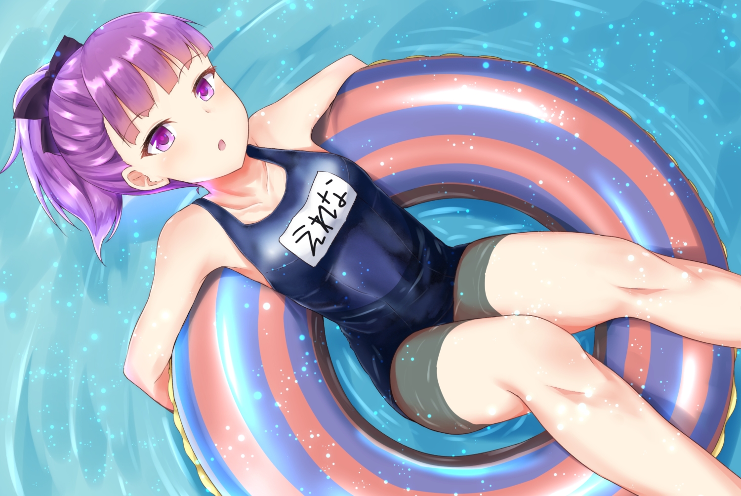 fate/grand_order, fate_(series), helena_blavatsky_(fate), nenosame_(nenosame5_), ponytail, purple_eyes, purple_hair, school_swimsuit
