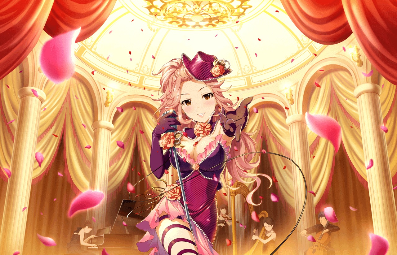 annin_doufu, breasts, brown_eyes, elbow_gloves, gloves, group, hamakawa_ayuna, idolmaster, idolmaster_cinderella_girls, idolmaster_cinderella_girls_starlight_stage, instrument, long_hair, male, piano, pink_hair, violin