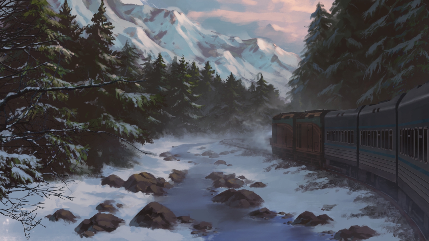 dao_dao, no_humans, original, scenic, snow, train, tree
