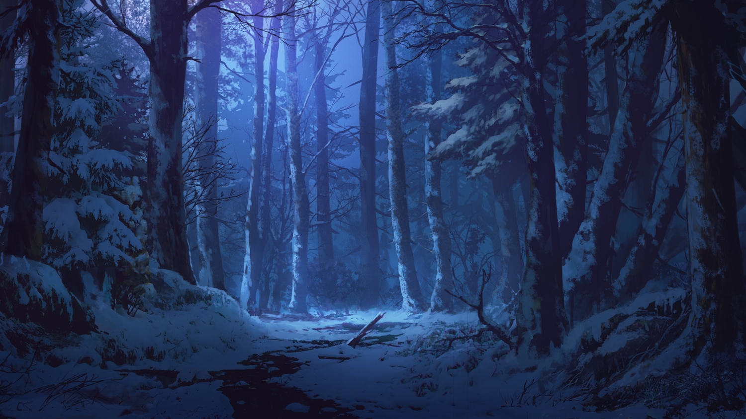 blue, dao_dao, dark, forest, night, no_humans, original, scenic, snow, tree, winter