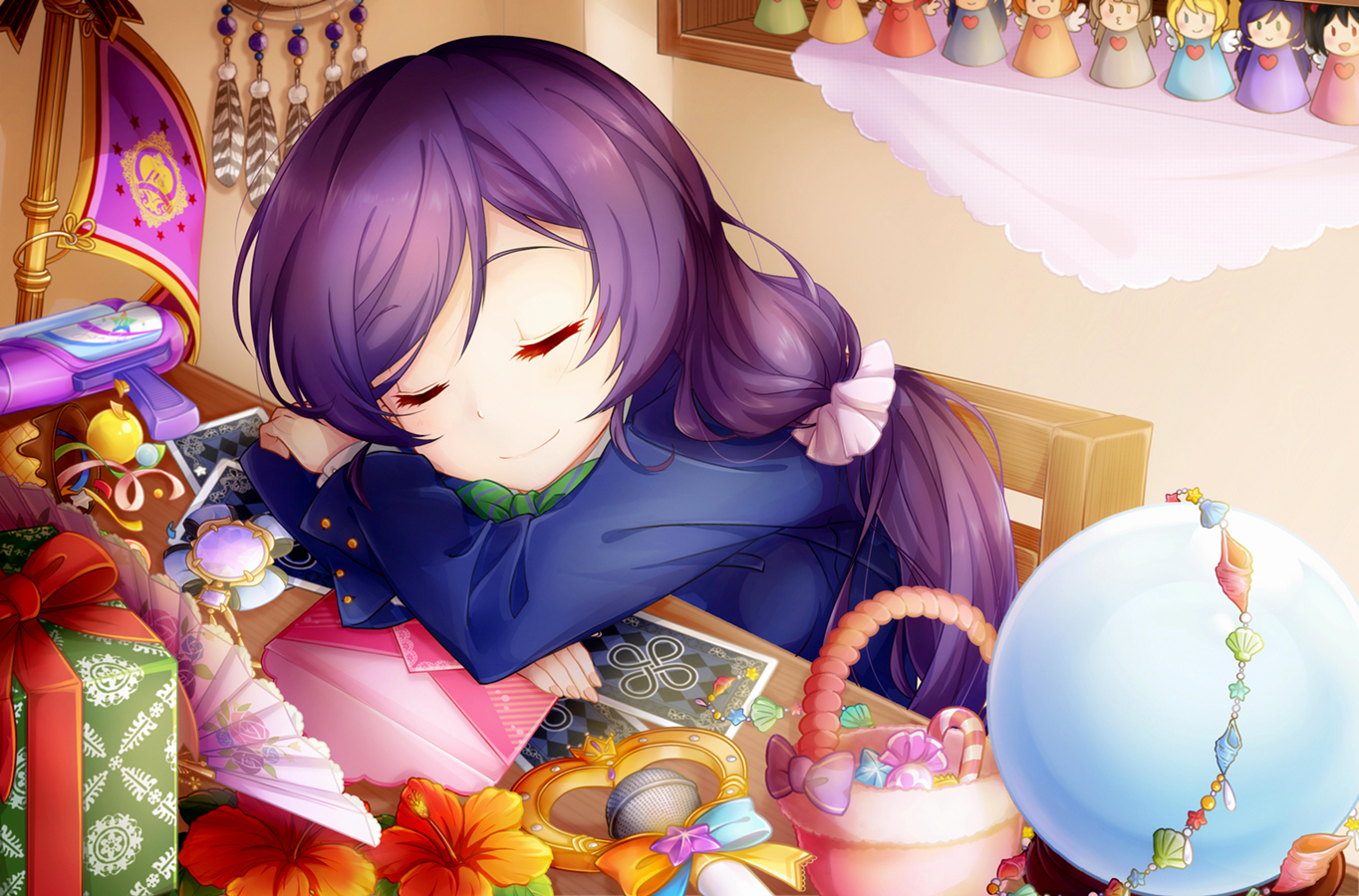 hacko, long_hair, love_live!_school_idol_project, purple_hair, school_uniform, sleeping, toujou_nozomi