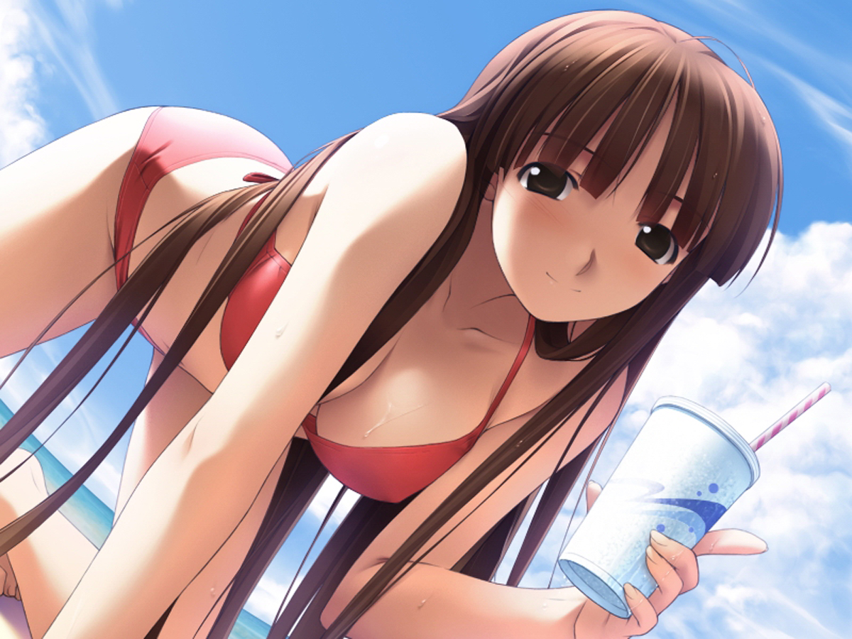 beach, hashimoto_takashi, kasuga_yoshino, swimsuit, white_breath