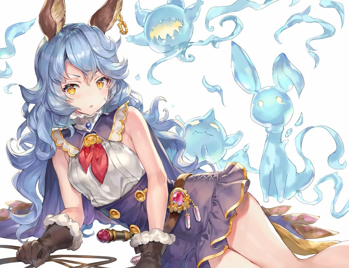 animal_ears, blue_hair, dress, ferri_(granblue_fantasy), gloves, granblue_fantasy, long_hair, momoko_(momopoco)