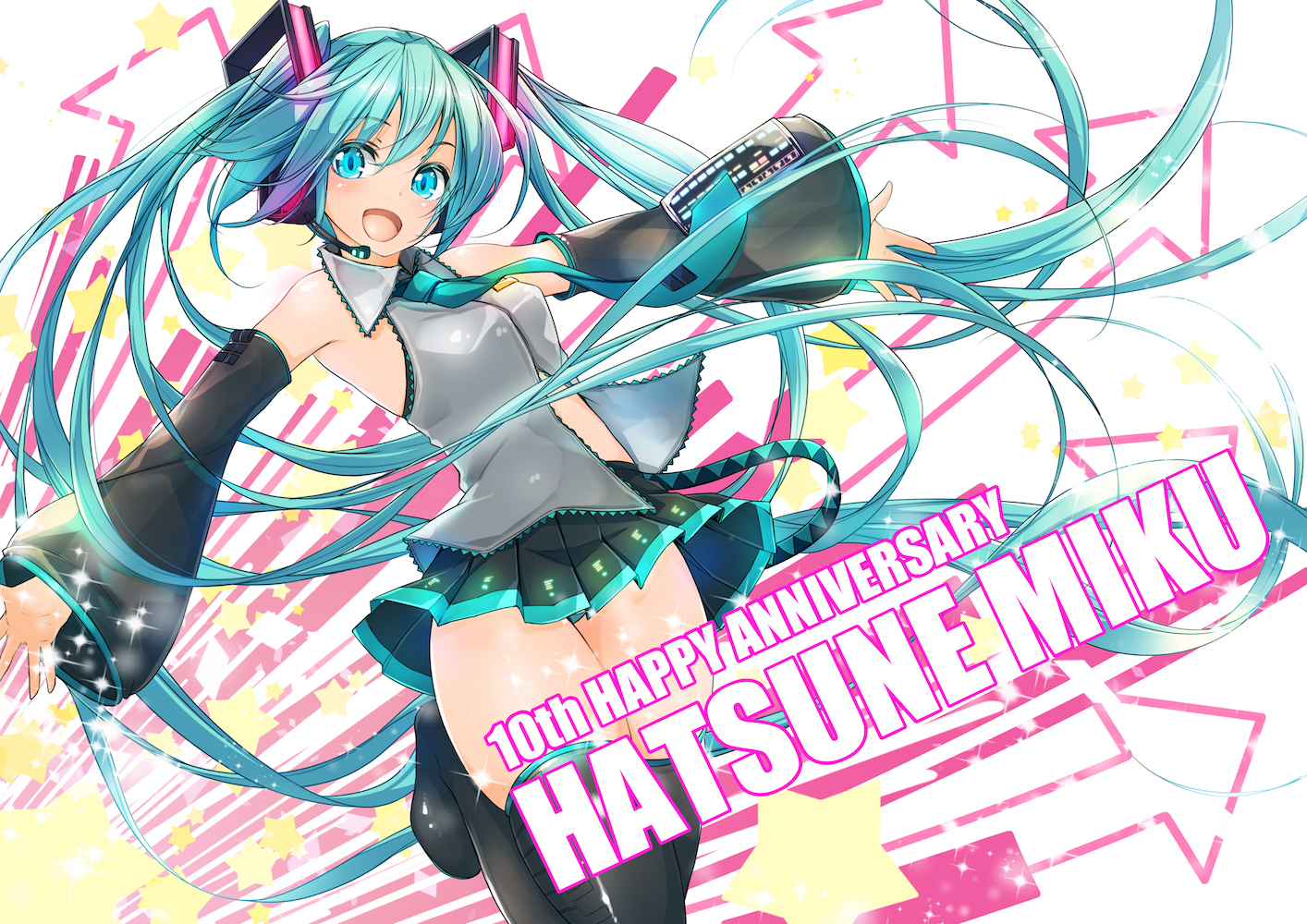 aqua_eyes, aqua_hair, boots, hatsune_miku, long_hair, maru-pen, skirt, thighhighs