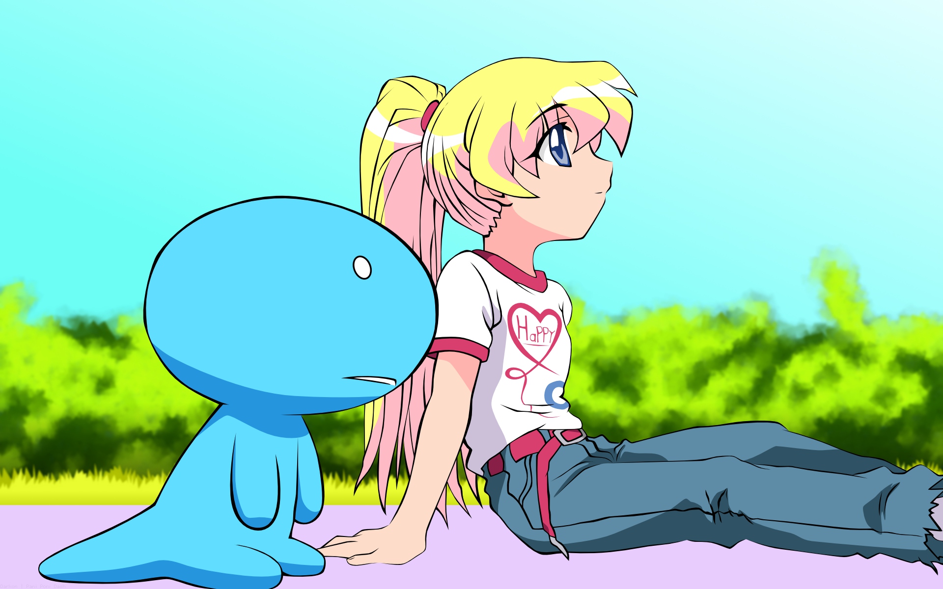 animal, blonde_hair, blue_eyes, pani_poni_dash, ponytail, rebecca_miyamoto, tagme