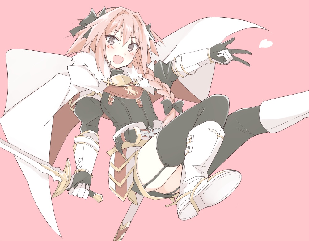 aliasing, all_male, armor, astolfo, blush, boots, bow, braids