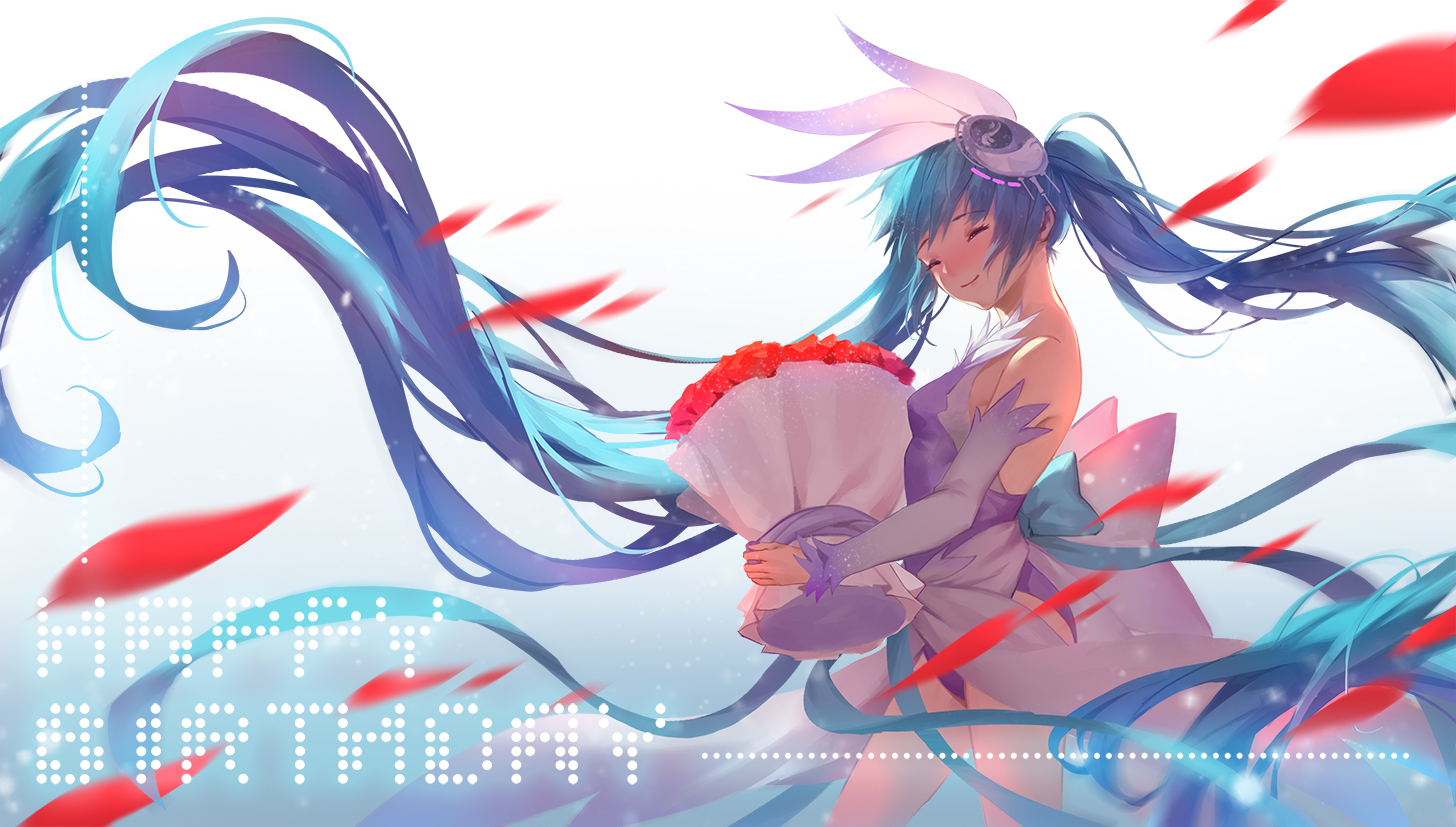 aqua_hair, hatsune_miku, long_hair, petals, timmy, twintails, vocaloid