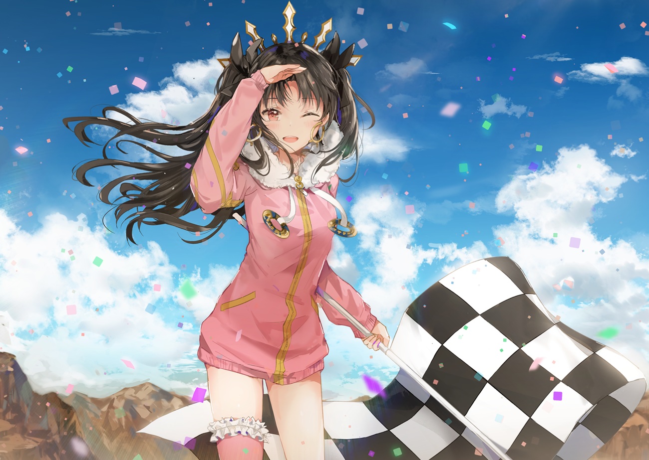 black_hair, clouds, dangmill, fate/grand_order, fate_(series), hood, ishtar_(fate/grand_order), long_hair
