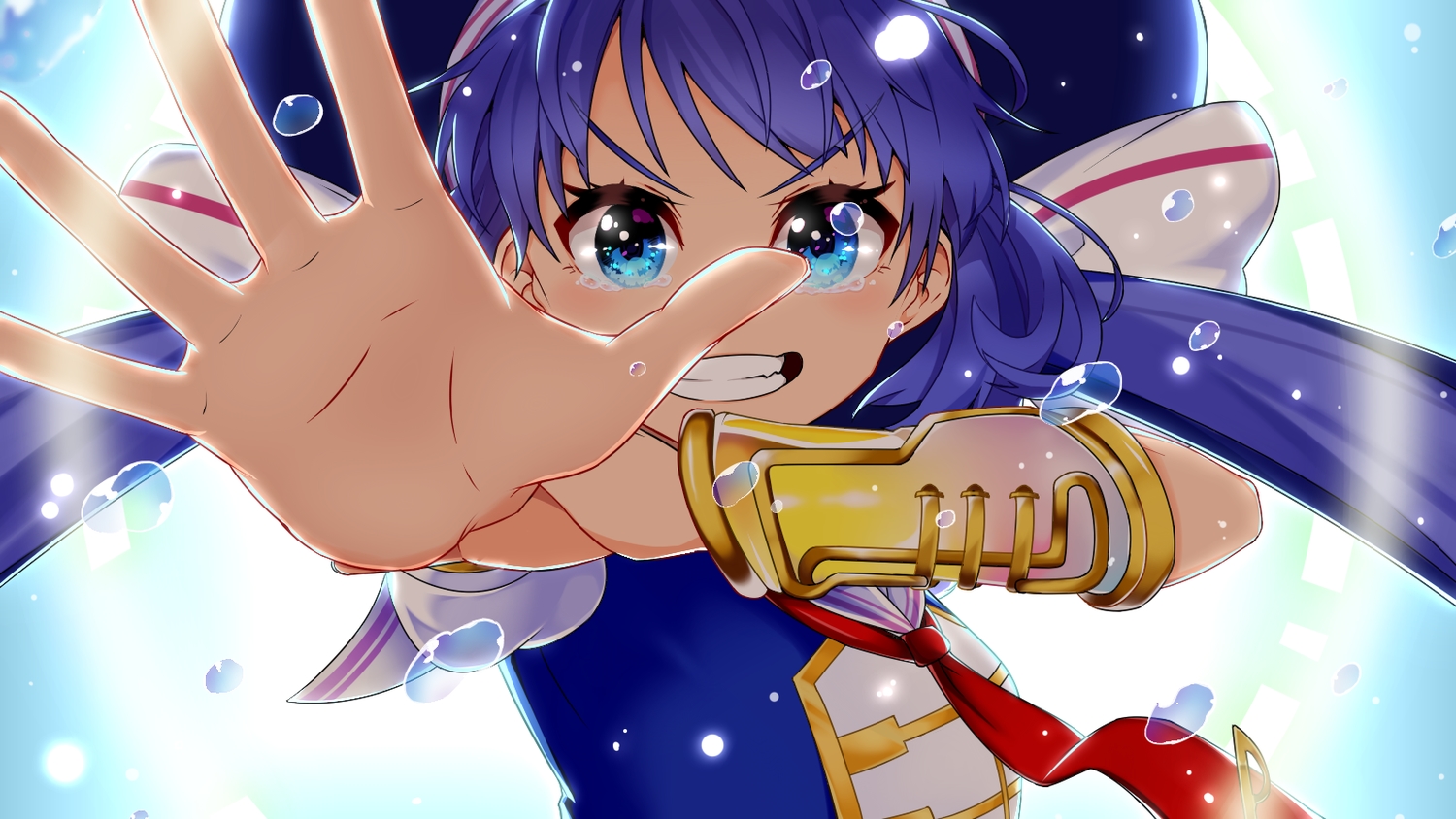 aqua_eyes, blue_hair, long_hair, otomachi_una, tagme_(artist), tears, tie, twintails, vocaloid