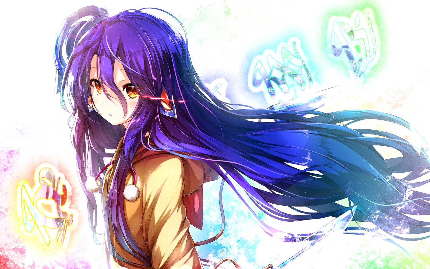 blush, hood, long_hair, no_game_no_life, orange_eyes, purple_hair, ro_risu, shuvi_dola