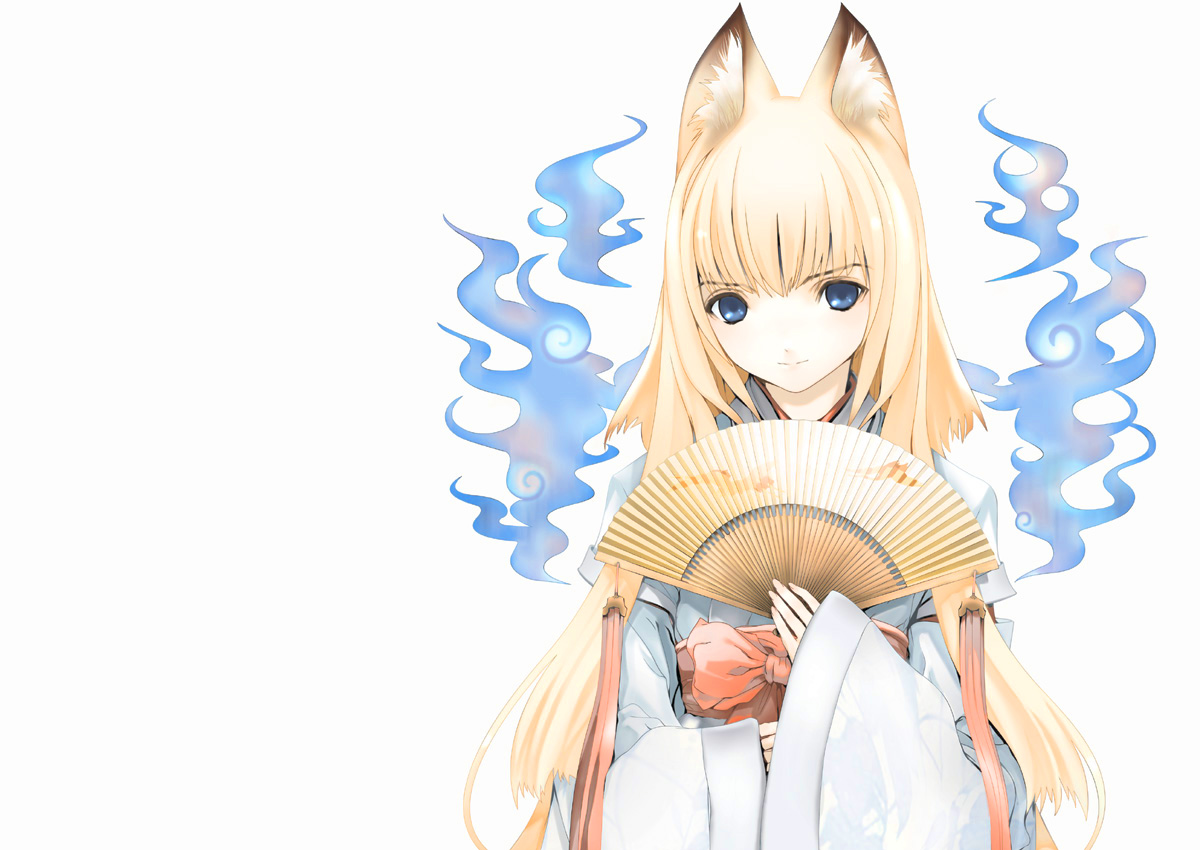 animal_ears, foxgirl, houden_eizou, japanese_clothes, miko, tenko_kuugen, wagaya_no_oinari-sama, white