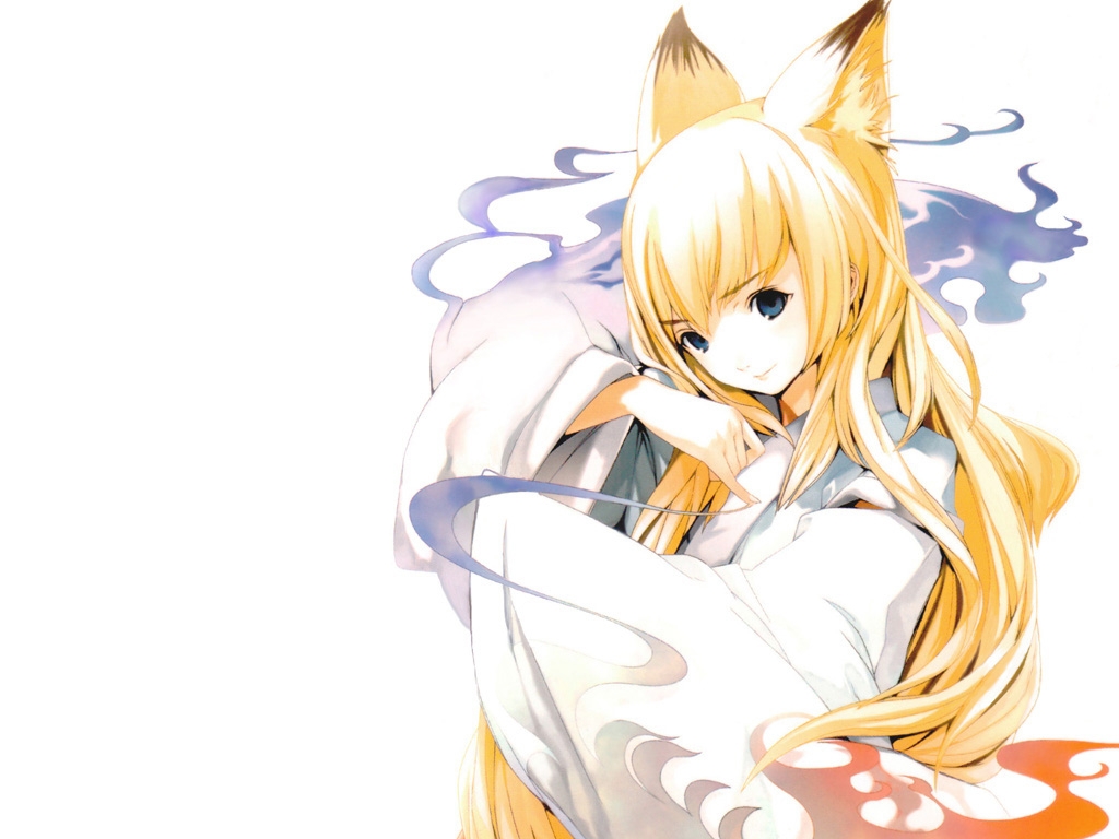 animal_ears, foxgirl, houden_eizou, japanese_clothes, miko, tenko_kuugen, wagaya_no_oinari-sama, white
