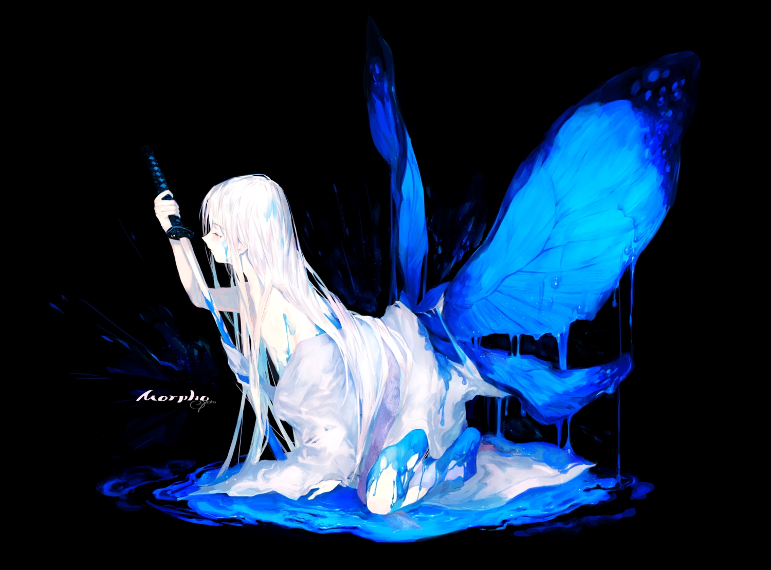 katana, original, ozyako, sword, weapon, wings