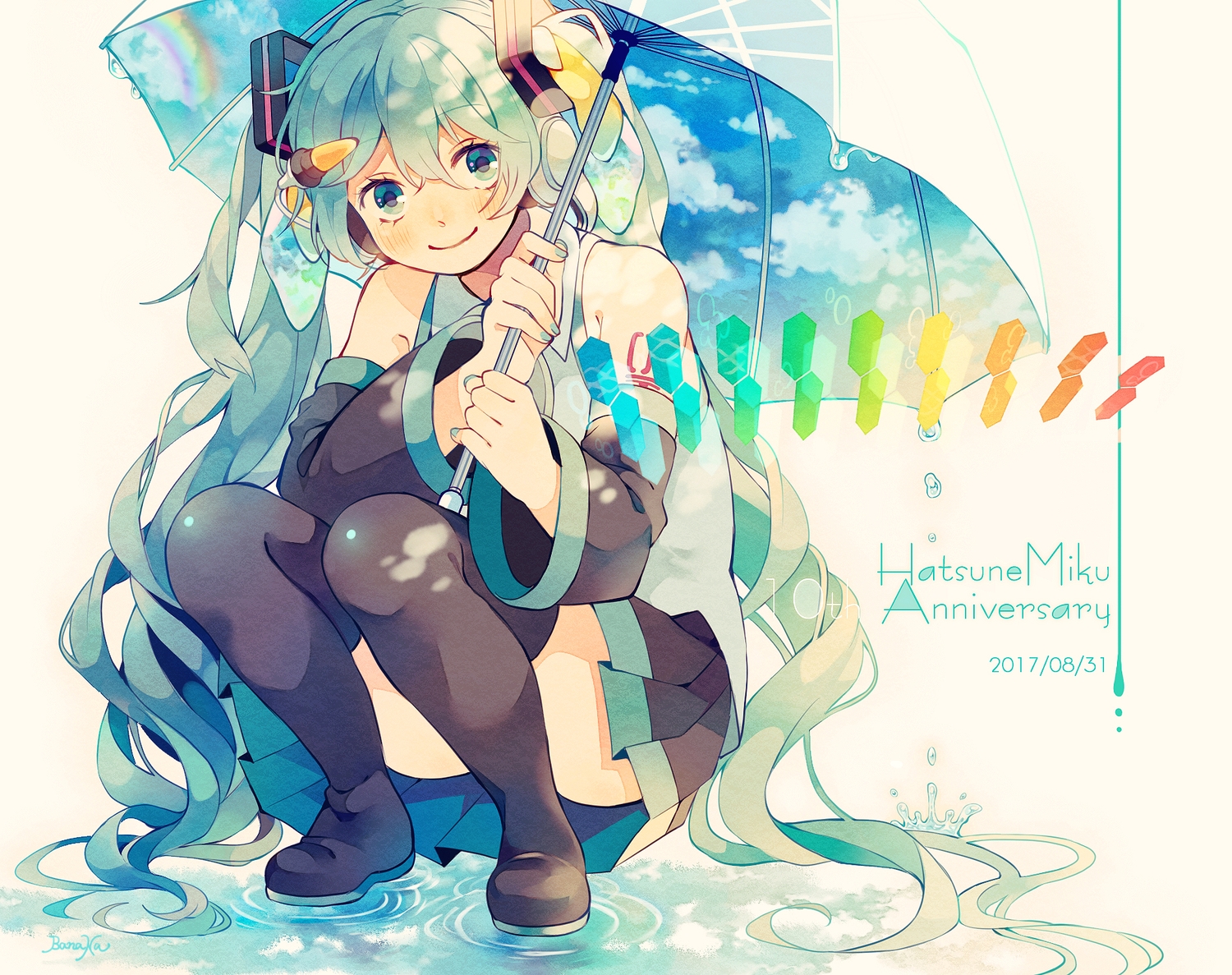 amagi_hana, aqua_eyes, aqua_hair, blush, boots, hatsune_miku, long_hair, skirt