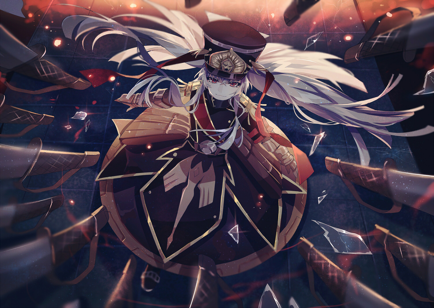 elbow_gloves, gloves, gray_hair, gunpuku_no_himegimi, hat, lococo:p, long_hair, military