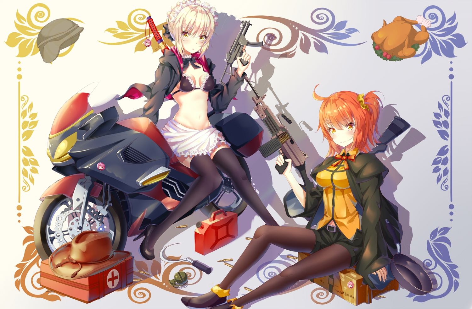 2girls, artoria_pendragon_(all), bikini, blonde_hair, breasts, fate/grand_order, fate_(series), fujimaru_ritsuka_(female)